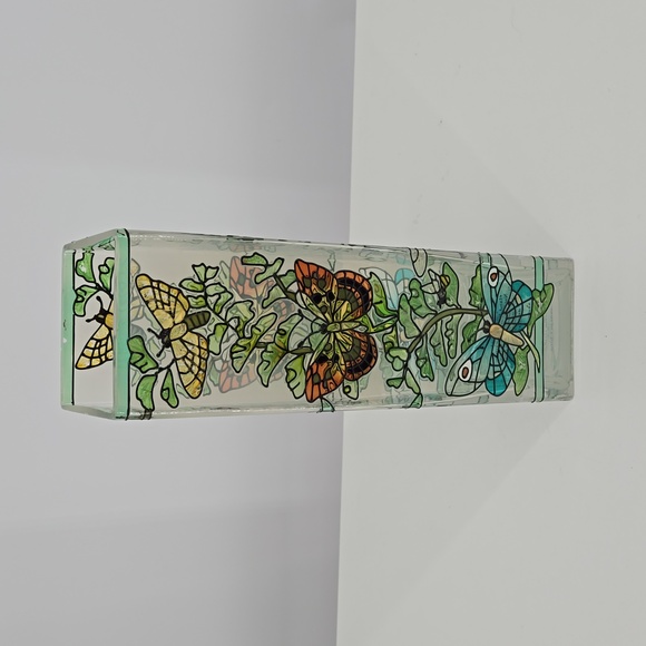 Joan Baker Designs Handpainted Glass Art Vase Green Butterfly Insect Details - Picture 8 of 14